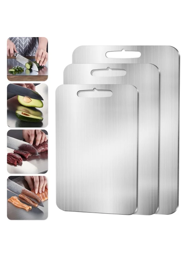 Besswin Stainless Steel Cutting Boards Set (3-Pack, Double-Sided Food-Grade 304 Metal Chopping Boards for Kitchen Prep, 39x28cm, 34x23cm, 29x20cm) 7nd3k