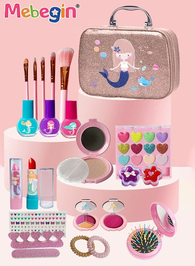 MEBEGIN Girls Pretend Makeup Kit with Storage Case Washable Cosmetic Set for Kids (Multi-Color, 1 Set) yprgr