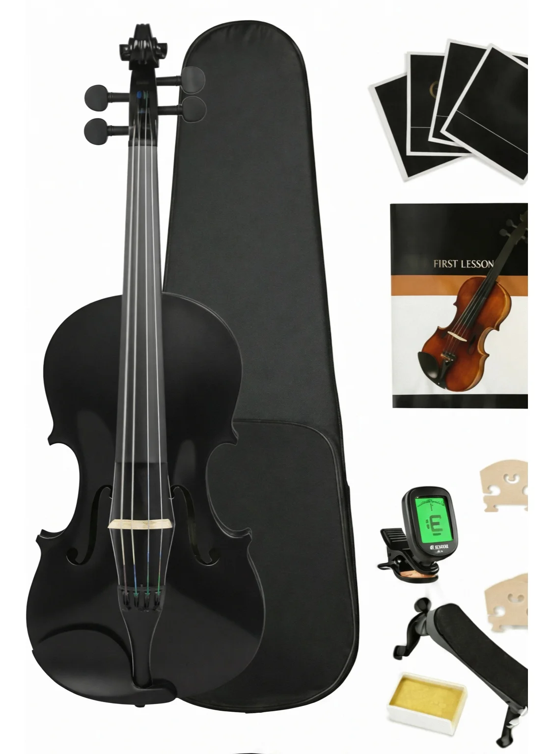 Megarya 4/4 Full Size Violin Starter Kit, Solid Wood Orchestral Instrument Set with Digital Tuner and Padded Case (Black, 4/4 Size) cgsrd