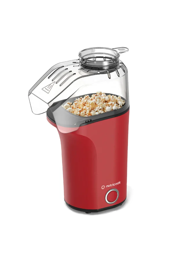 Nutricook Air Popcorn Maker, Oil-Free Hot Air Popper with Butter Melter, Compact Countertop Design, 1400W Power (Red, 3.7 L) l9gjk